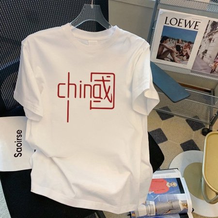 100% хлопок 220 г мультфильм принт круглый воротник короткий рукав футболка женская фотография