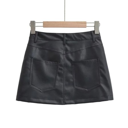 Женская юбка из PU-кожи 2023 нового дизайна высокой посадки фотография