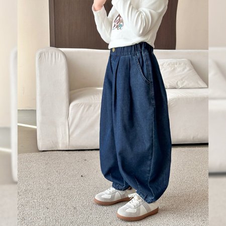 Джинсы для девочек 2024 весна новые широкие брюки для детей изображение