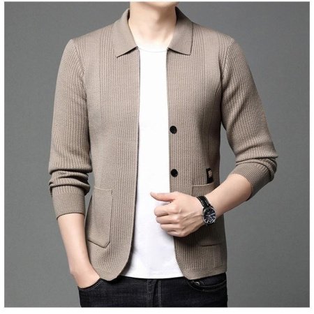 Мужская вязаная куртка с воротником фотография