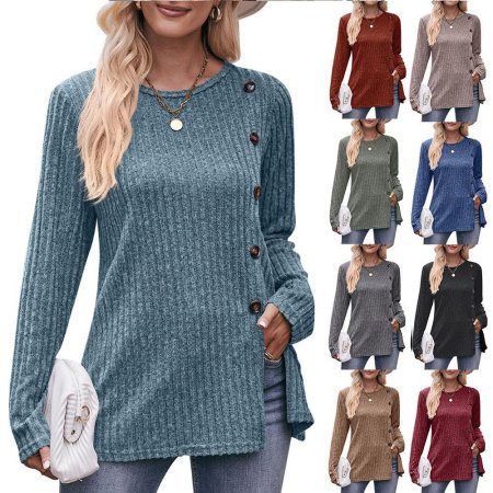 Женская футболка с круглым вырезом и пуговицами фото