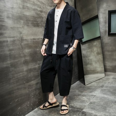 Китайский стиль льняной летний костюм для мужчин фото