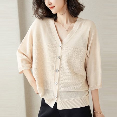Женская летняя тонкая кардиган с объемным рукавом фотография