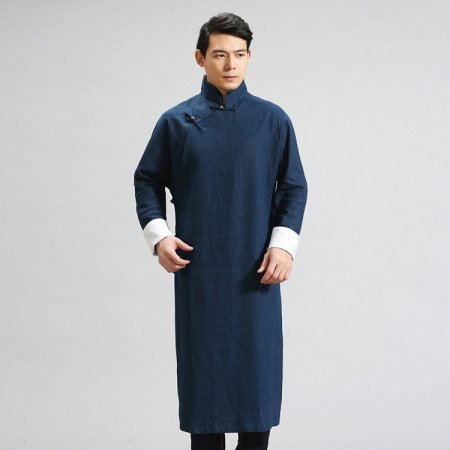 Мужская рубашка в стиле Республики с длинным воротником из льна в стиле ретро для выступлений изображение