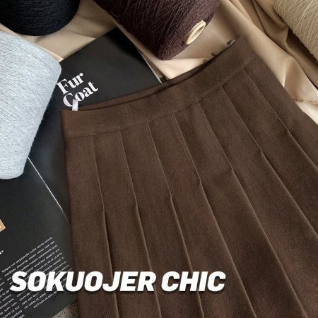 Женская юбка-плиссировка осенне-зимняя новинка из плотной шерсти с высокой посадкой, черного цвета, подчеркивающая стройность, большой размер A-силуэт фотография