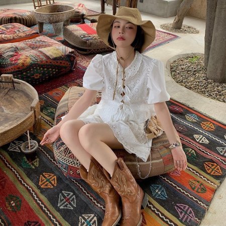 Женские сапоги рыцаря с вышивкой V-образного выреза 2024 весна-осень фотография