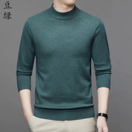 Мужской свитер высокий воротник 2024 осенне-зимняя новая однотонная длинный рукав овечья шерсть свитер фото