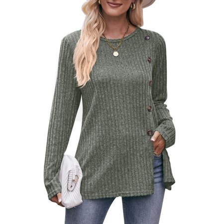 Женская футболка с круглым вырезом и пуговицами фото