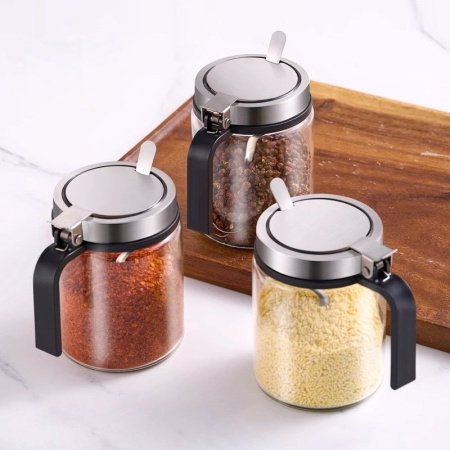 Стеклянный набор для специй с нержавеющей пружиной фотография