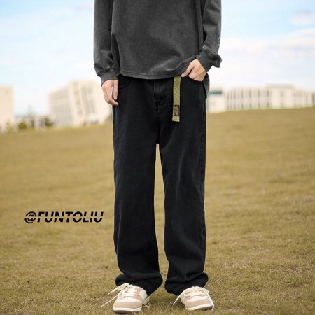 Джинсы мужские винтажные прямые длинные черного цвета изображение