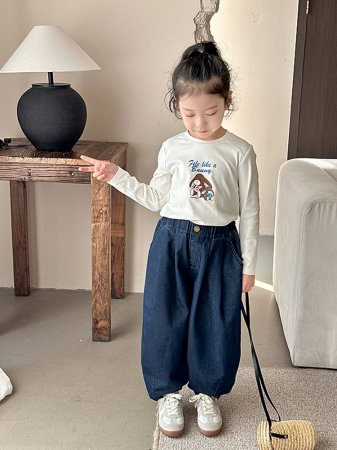 Джинсы для девочек 2024 весна новые широкие брюки для детей изображение