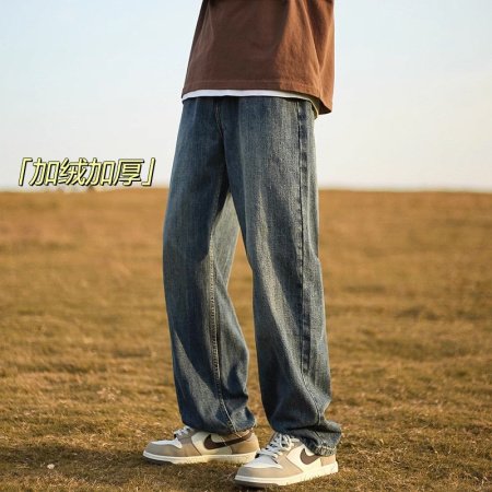 Джинсы мужские винтажные прямые длинные черного цвета изображение