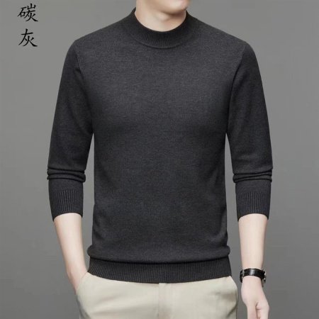 Мужской свитер высокий воротник 2024 осенне-зимняя новая однотонная длинный рукав овечья шерсть свитер фото