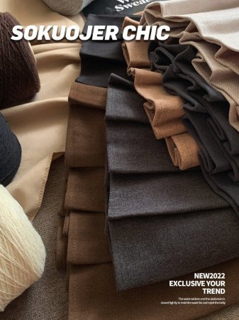 Женская юбка-плиссировка осенне-зимняя новинка из плотной шерсти с высокой посадкой, черного цвета, подчеркивающая стройность, большой размер A-силуэт фотография