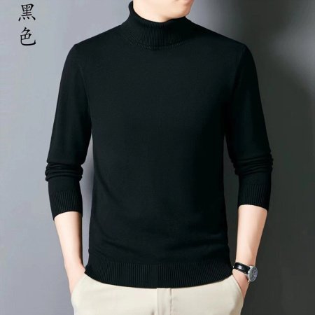Мужской свитер высокий воротник 2024 осенне-зимняя новая однотонная длинный рукав овечья шерсть свитер фото