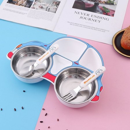 Детская тарелка из нержавеющей стали с разделением на секции фотография