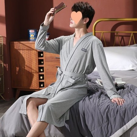 Мужской халат из чистого хлопка с коротким рукавом фото