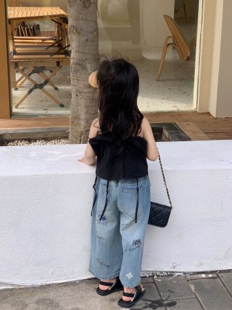 Детские джинсы 2024 весна-лето новая корейская американская ретро цветные джинсы прямые широкие брюки изображение