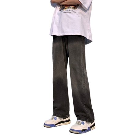 Джинсы с прямым кроем и потертостями фото