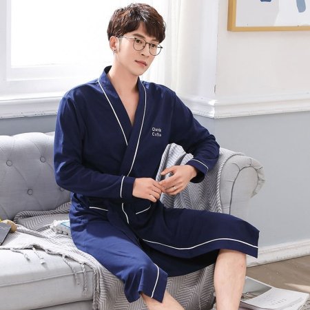 Халат для сна летний длинный сексуальный хлопковый для женщин и мужчин 100% хлопок больших размеров тонкий для пар фотография