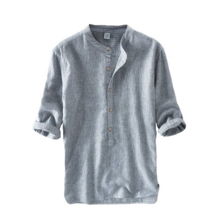 Летняя мужская хлопковая футболка с полосатым рукавом изображение