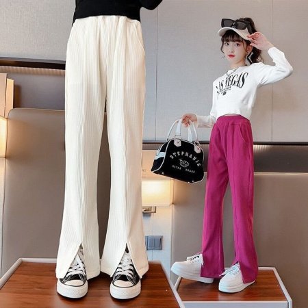 Детские летние широкие брюки с разрезами фото