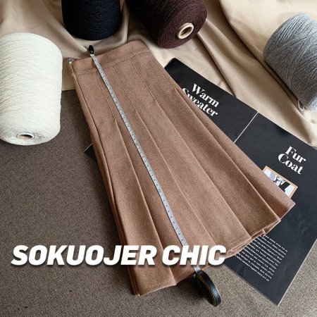 Женская юбка-плиссировка осенне-зимняя новинка из плотной шерсти с высокой посадкой, черного цвета, подчеркивающая стройность, большой размер A-силуэт фотография