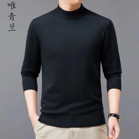 Мужской свитер высокий воротник 2024 осенне-зимняя новая однотонная длинный рукав овечья шерсть свитер фото