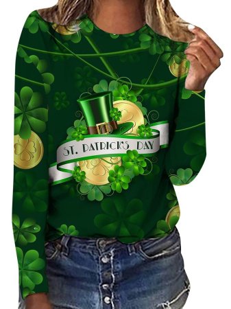 Женская футболка с длинным рукавом 3D-печать трехлистников фотография