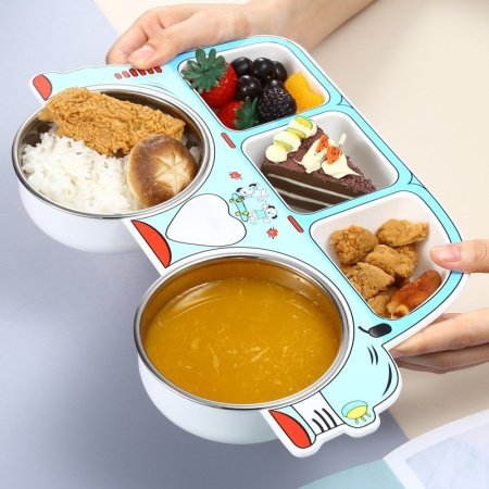 Детская тарелка из нержавеющей стали с разделением на секции фотография