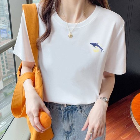 Женская футболка из чистого хлопка 2024 летняя новая модель изображение