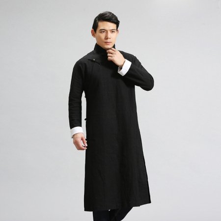 Мужская рубашка в стиле Республики с длинным воротником из льна в стиле ретро для выступлений изображение