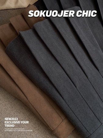 Женская юбка-плиссировка осенне-зимняя новинка из плотной шерсти с высокой посадкой, черного цвета, подчеркивающая стройность, большой размер A-силуэт фотография