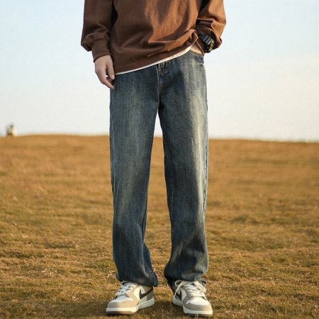 Джинсы мужские винтажные прямые длинные черного цвета изображение