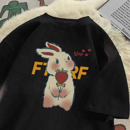 Летняя футболка с кроликами из 100% хлопка фотография