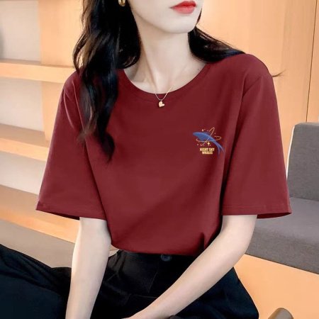 Женская футболка из чистого хлопка 2024 летняя новая модель изображение