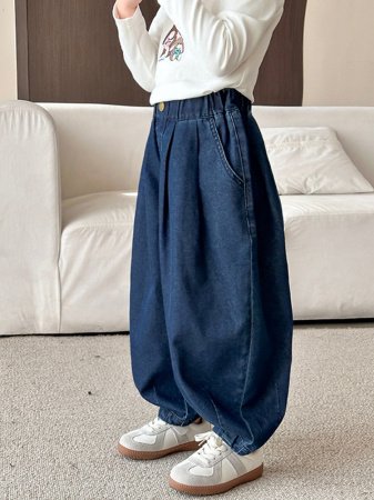 Джинсы для девочек 2024 весна новые широкие брюки для детей изображение