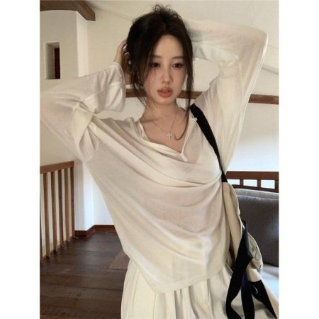 Летняя женская футболка с длинным рукавом и V-образным вырезом фотография