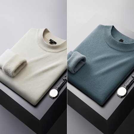 Мужской свитер с полувысоким воротником и флисом для зимы фотография