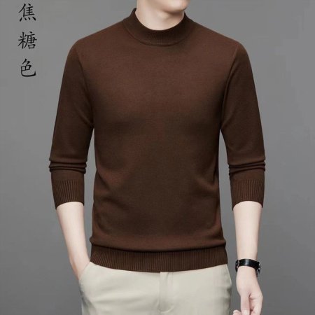 Мужской свитер высокий воротник 2024 осенне-зимняя новая однотонная длинный рукав овечья шерсть свитер фото