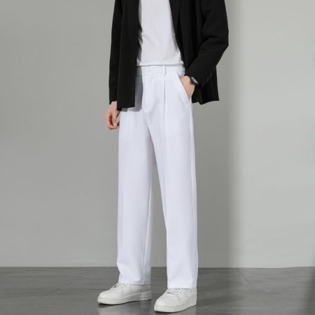 Летние мужские брюки прямого кроя с широкими штанинами фотография