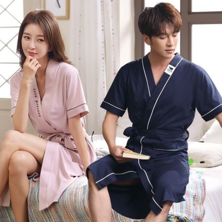 Халат для сна летний длинный сексуальный хлопковый для женщин и мужчин 100% хлопок больших размеров тонкий для пар фотография